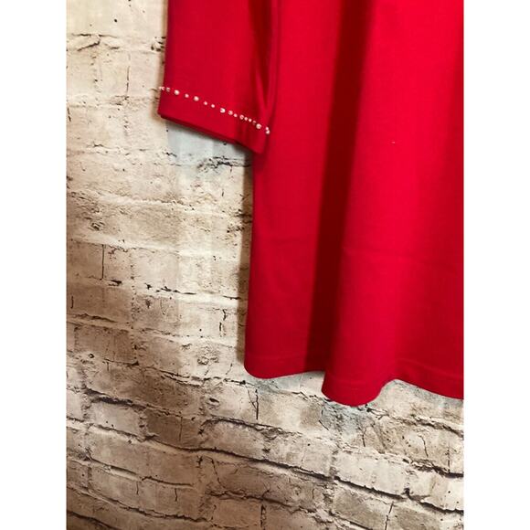 Quacker Factory Top Womens Medium Tunic Red Nautical Beachy Beaded Embroidered - Picture 9 of 16